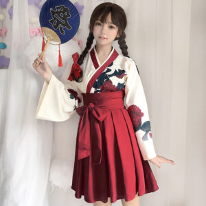 Japoński oryginalny styl kimono, długi zestaw sukienek Kimono kawaii