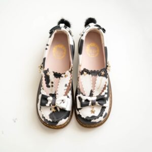 Süße und süße Retro-Lolita-Schuhe mit runder Spitze Kuh kawaii