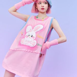 Kawaii Sweet Pink Bunny Свободная майка Симпатичный каваи