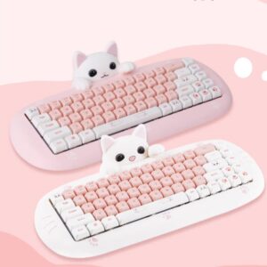Kawaii Cat-Shaped Pink trådlöst Bluetooth mekaniskt tangentbord bluetooth kawaii