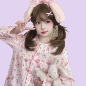 Conjunto de pijama estampado Kawaii japonês rosa My Melody Kawaii japonês
