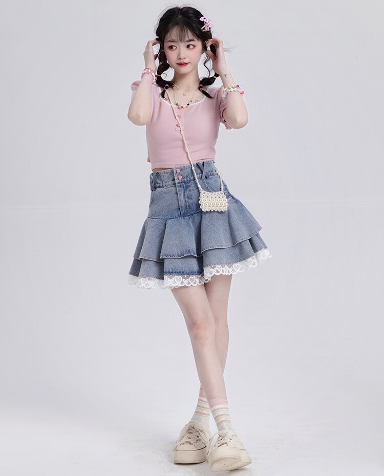 Kawaii Sweet Style Denim Short Skirt
