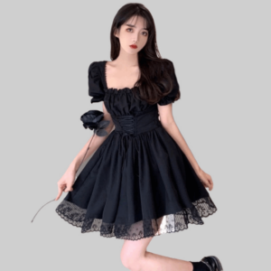 Mörk Lolita Goth miniklänning Gotisk klänning kawaii