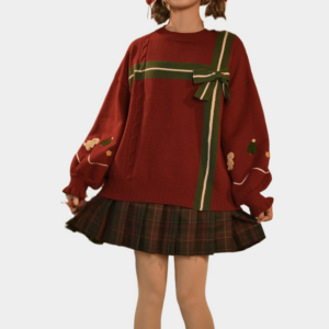 Słodki czerwony świąteczny sweter w stylu retro Świąteczny kawaii