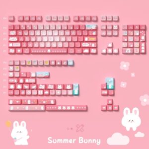 Conjunto de teclas estéticas rosa coelho fofo Kawaii coelho kawaii