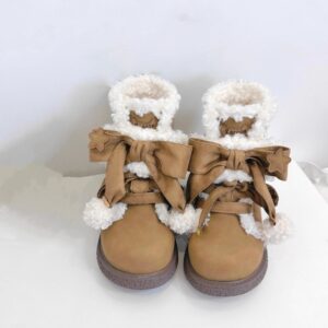 Słodkie i urocze pluszowe buty śniegowe z okrągłymi noskami Pluszowe kawaii
