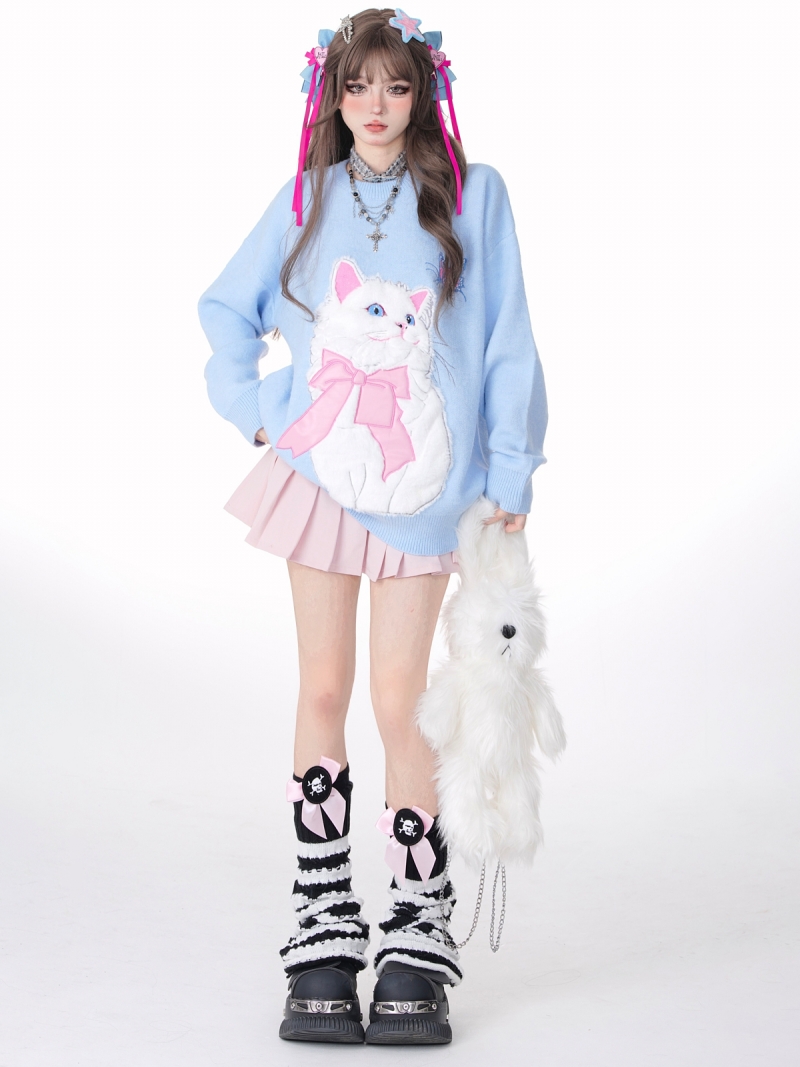 Розовый свитшот с вышивкой в стиле Sweet Girl в стиле мультяшного кота