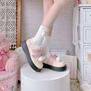 Милые туфли Лолиты из бархата на толстой подошве в японском стиле японский кавайный