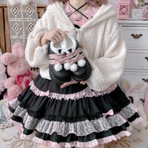 Милые туфли Лолиты из бархата на толстой подошве в японском стиле японский кавайный