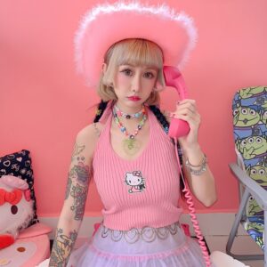 Kawaii Japanse Y2K stijl Hello Kitty bedrukt vest Harajuku kawaii