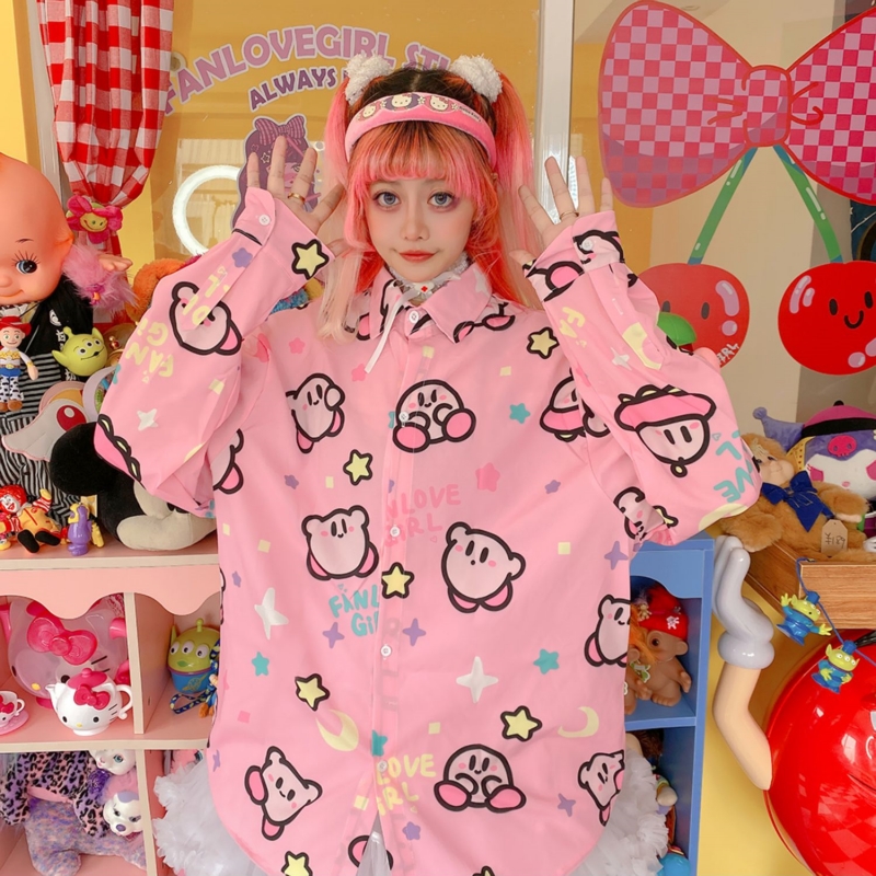 Kawaii Sweet Style Pink Kirby Blouses