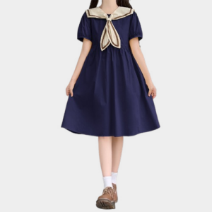 Sweet College Style Navy Neck Dress College Style kawaii