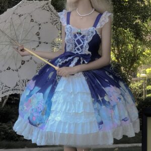 Sweet Dark Blue Puffy Lolita Skirt Lolita kawaii