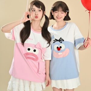 Verão doce estilo feminino desenho animado bordado camiseta desenho animado kawaii