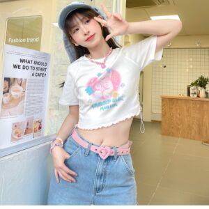 Süßes weiches Mädchen Stil Cartoon Gummibärchen gedruckt kurze T-shirt Bär Kawaii