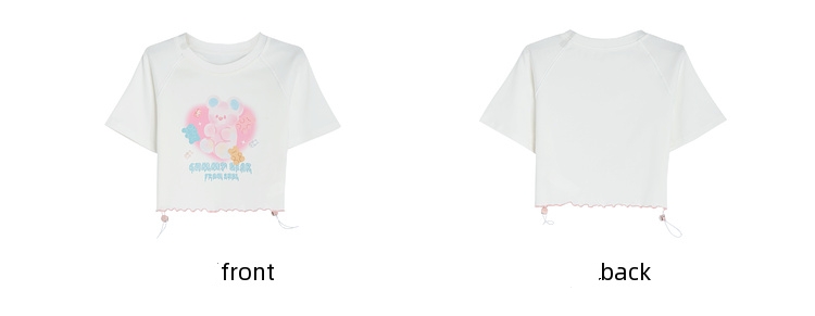 Camiseta corta con estampado de osito de goma de dibujos animados de estilo dulce y suave para niña